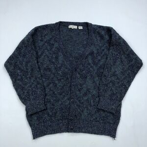 Vtg Collectif Mens Cardigan Sweater Large Blue Grey Fleck Confetti Knit V-Neck